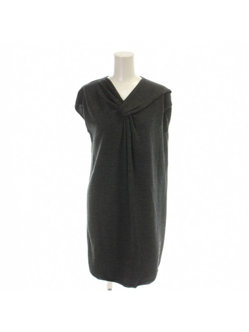gucci gg knit dress Logo Wool M Gray V-neck Sleeveless Drape Solihull